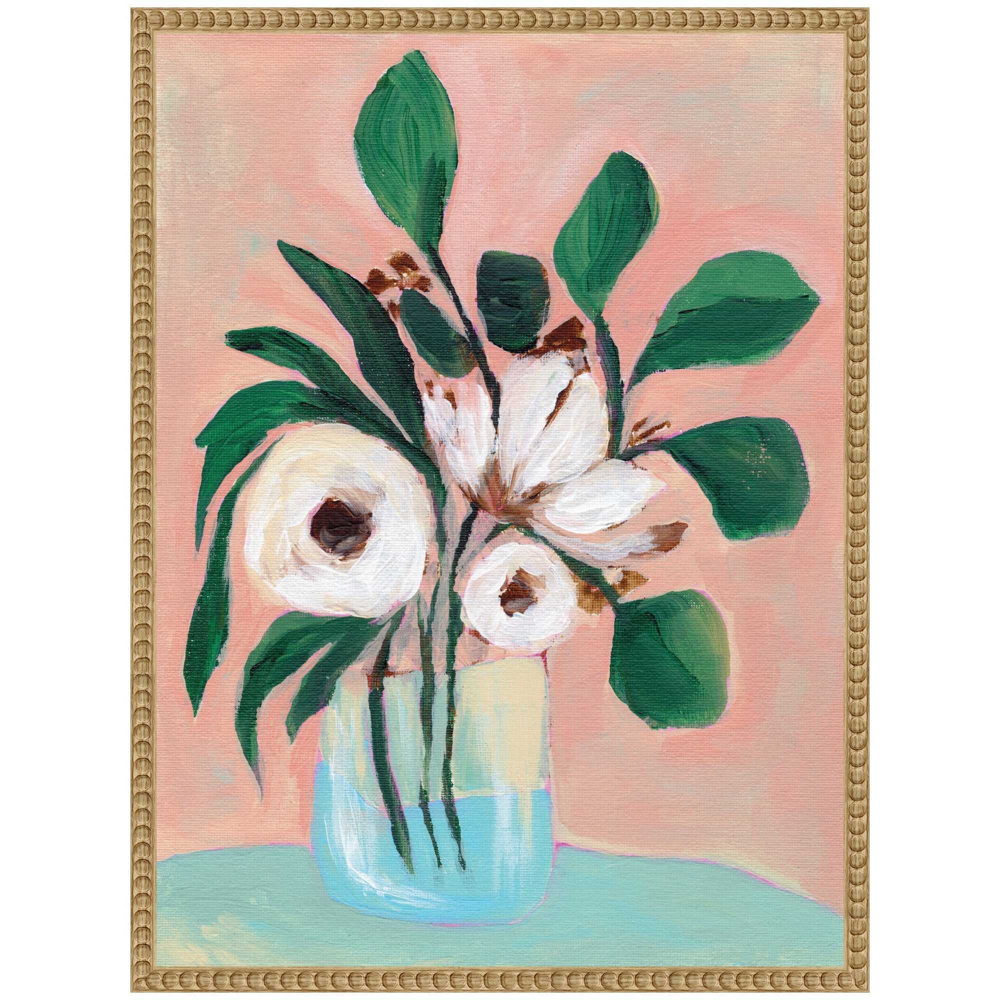 Sylvie Beaded Blush in Bloom Framed Canvas by Nikita Jariwala