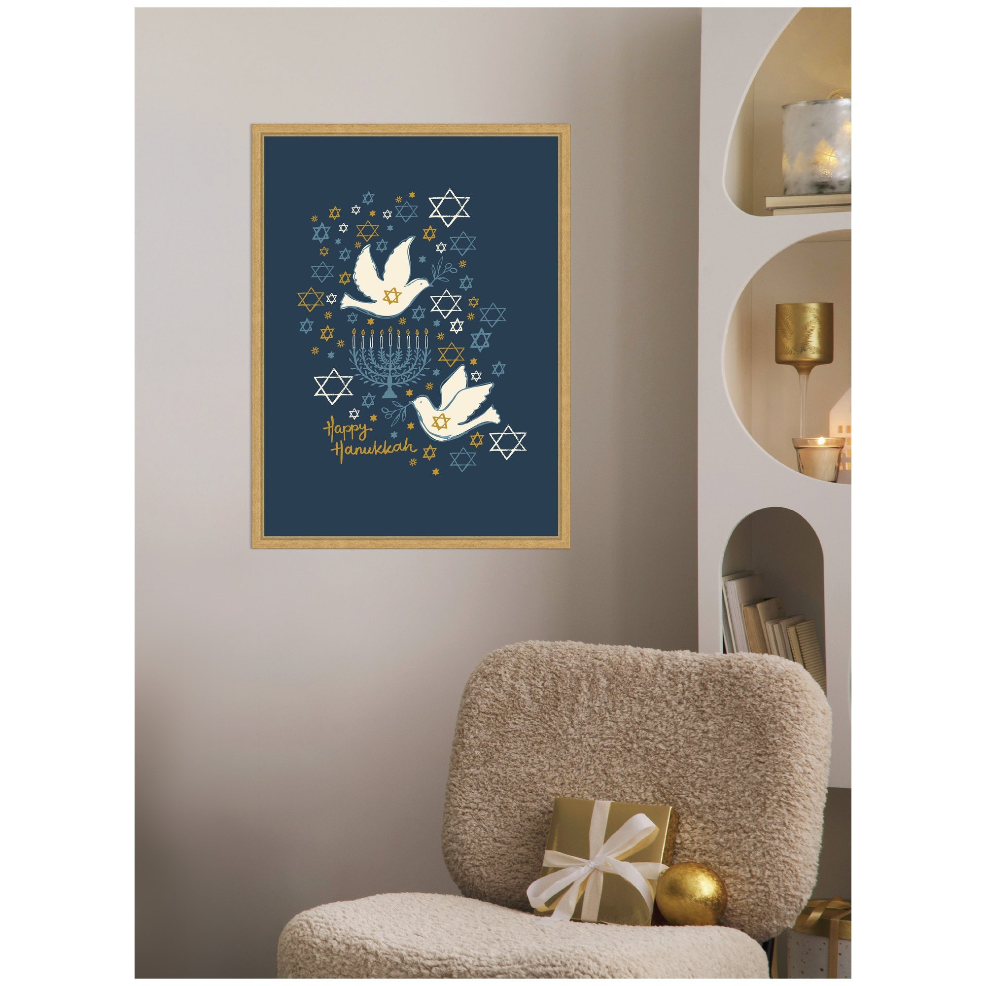 Sylvie Framed Canvas Love and Light Happy Hanukkah by Vicky Yorke