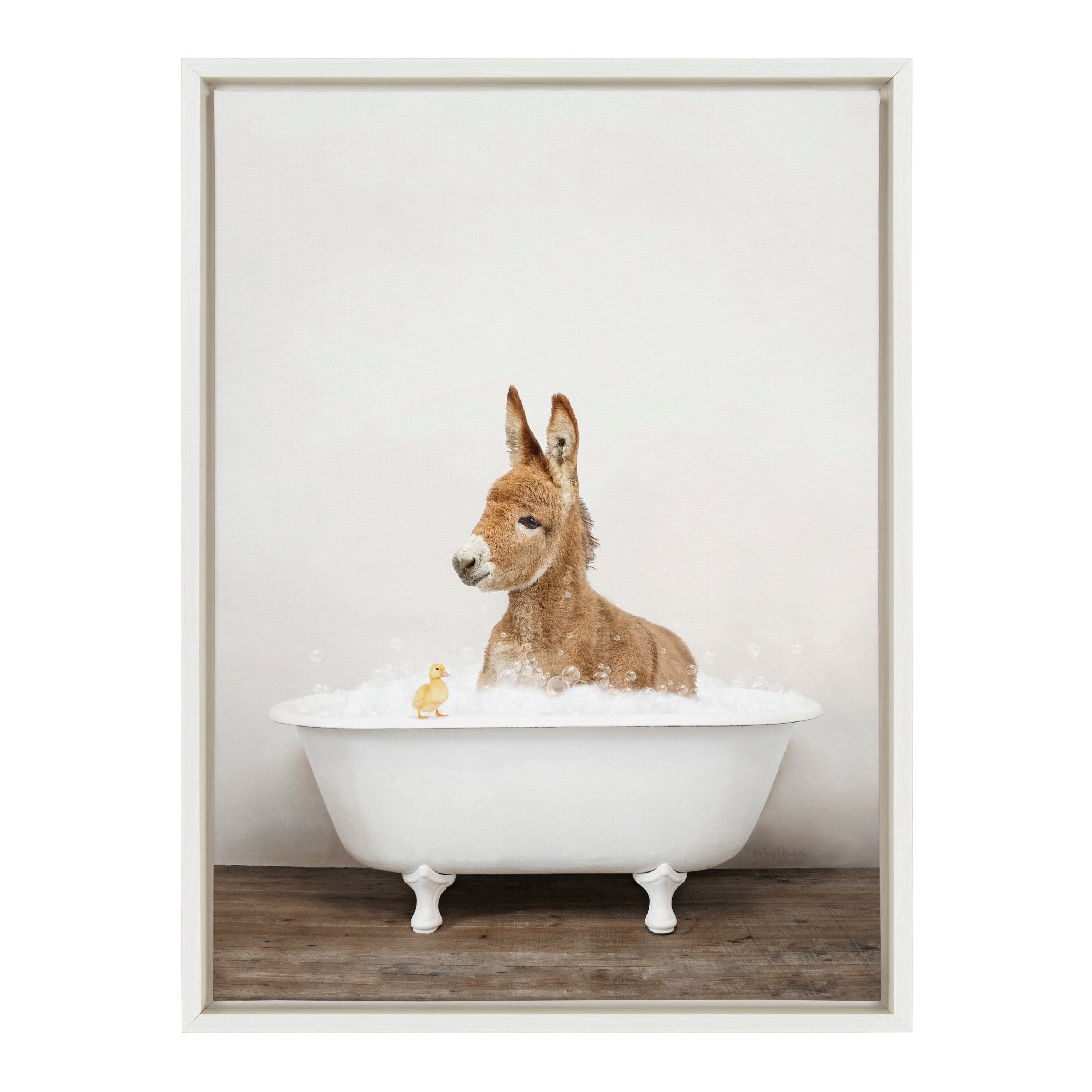 Sylvie Baby Donkey in Rustic Bath Framed Canvas by Amy Peterson Art Studio