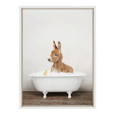 Sylvie Baby Donkey in Rustic Bath Framed Canvas by Amy Peterson Art Studio