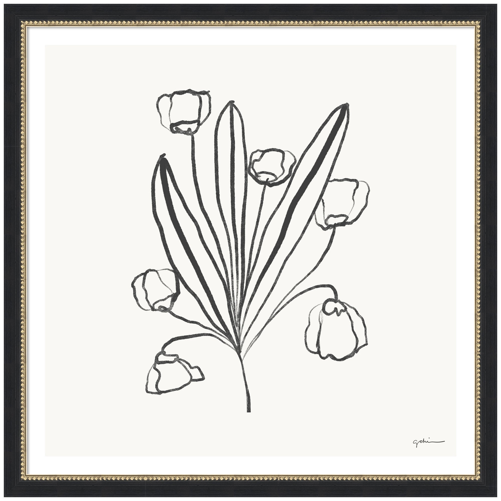 Framed Floral Bouquet print by Gabrielly Guedes with black designer moulding and clear acrylic cover