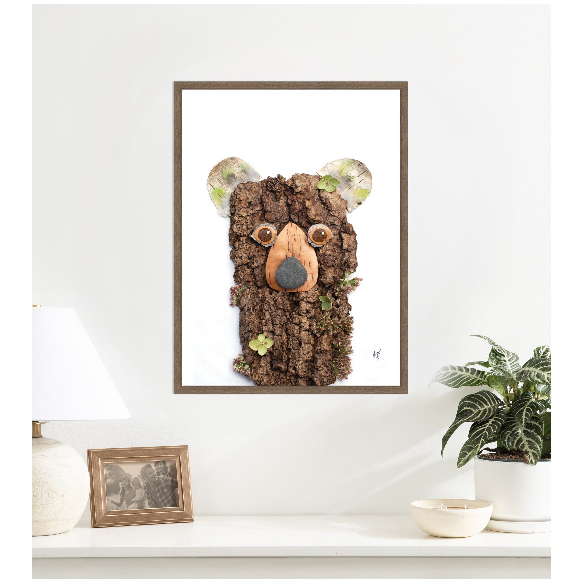Bear with Green by Madeline Jeppesen Framed Canvas Wall Art Print