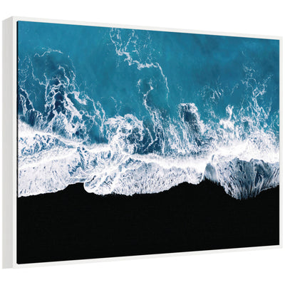 Sylvie Minimalist Ocean Waves on the Black Beach in Iceland Framed Canvas by Michael Schauer