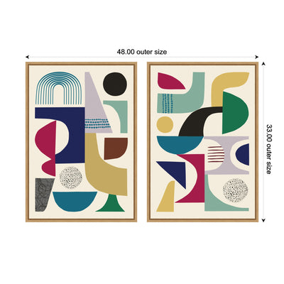 Sylvie MCM Retro Abstract Pattern Rainbow Framed Canvas Art Set by Rachel Lee