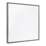 Square blank white canvas framed in a thin, light wood frame, shown angled against a white background.