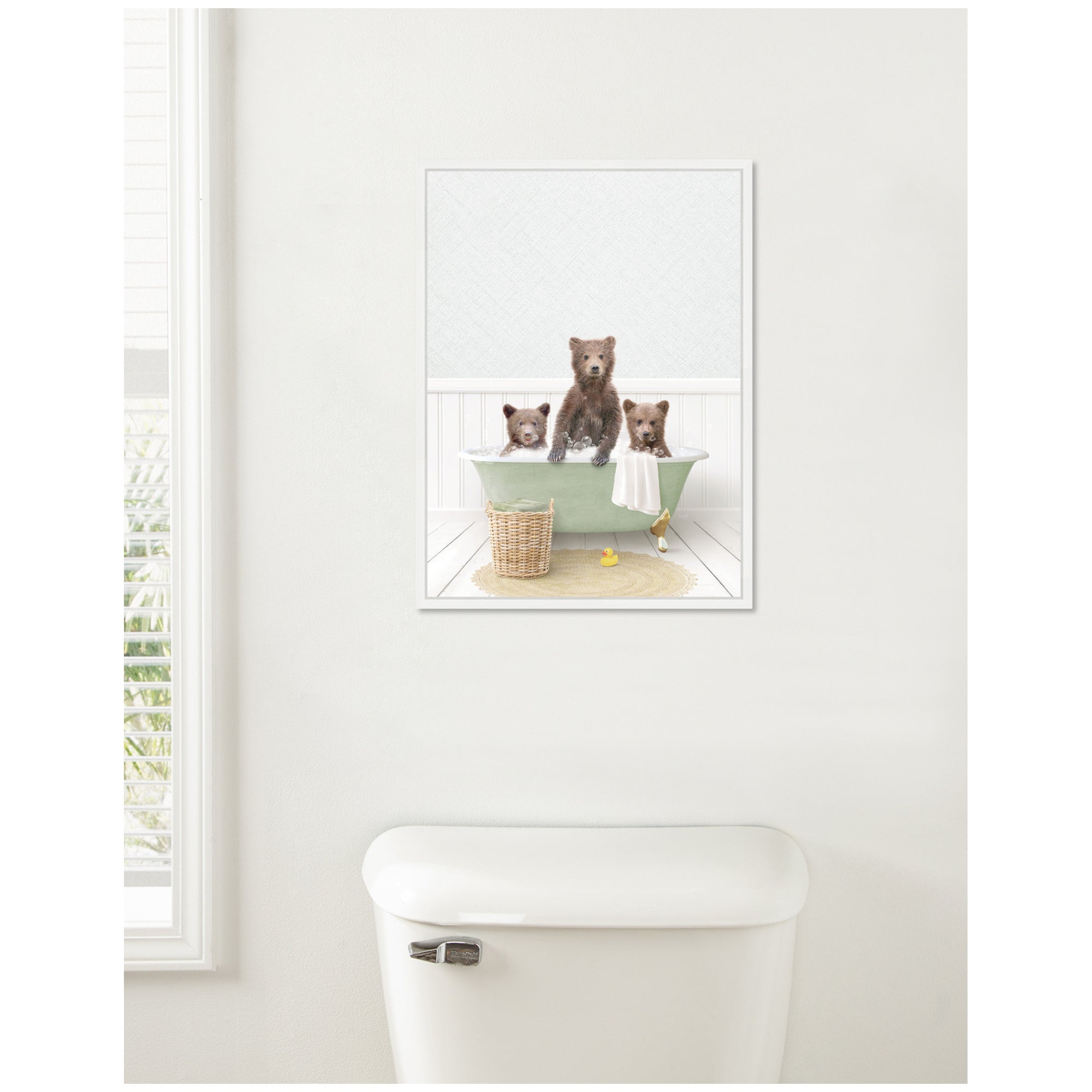 Sylvie Three Bear Cubs in Cottage Green Bath Framed Canvas by Amy Peterson