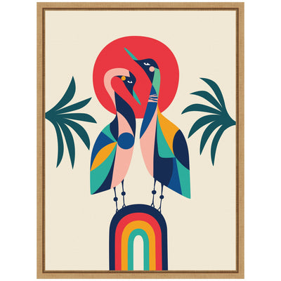 Sylvie Modern Vibrant Rainbow Geese Framed Canvas by Rachel Lee