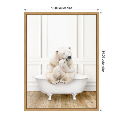 Sylvie Mother and Baby Polar Bear in Traditional Vintage Bathtub Framed Canvas by Amy Peterson