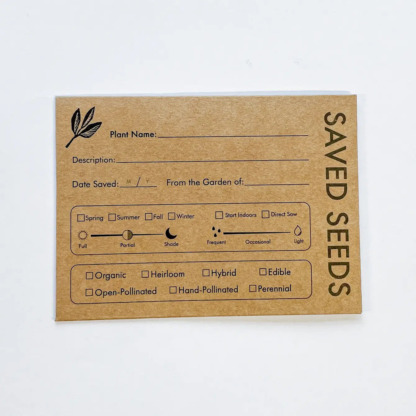 Seed Saving Envelopes laid out flat displaying sections for plant notes and resealable flaps