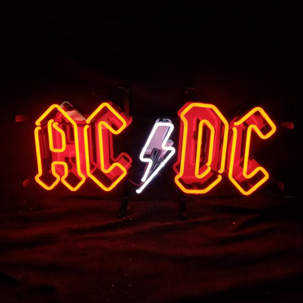 AC DC Power Neon Sign with bright neon glow on acrylic printed backing and metal grid