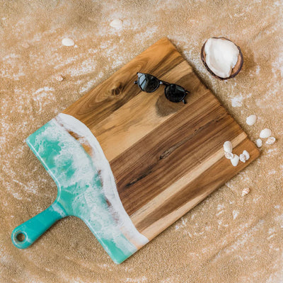XL Acacia Resin Cheese Board handcrafted with acacia wood and eco-friendly resin by Lynn & Liana Designs
