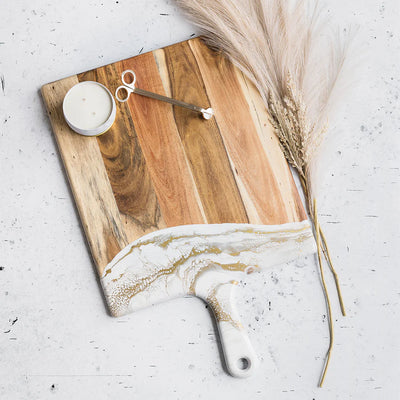 XL Acacia Resin Cheese Board handcrafted with acacia wood and eco-friendly resin by Lynn & Liana Designs