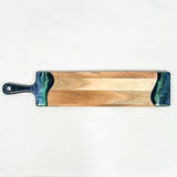 Handcrafted acacia wood baguette board with high-gloss resin accent