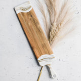 Handcrafted acacia wood baguette board with high-gloss resin accent