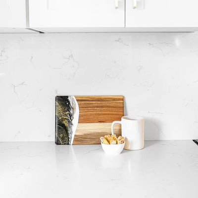 Mini Resin Date Night Board handcrafted with acacia wood and eco-friendly resin in Caribbean Blue