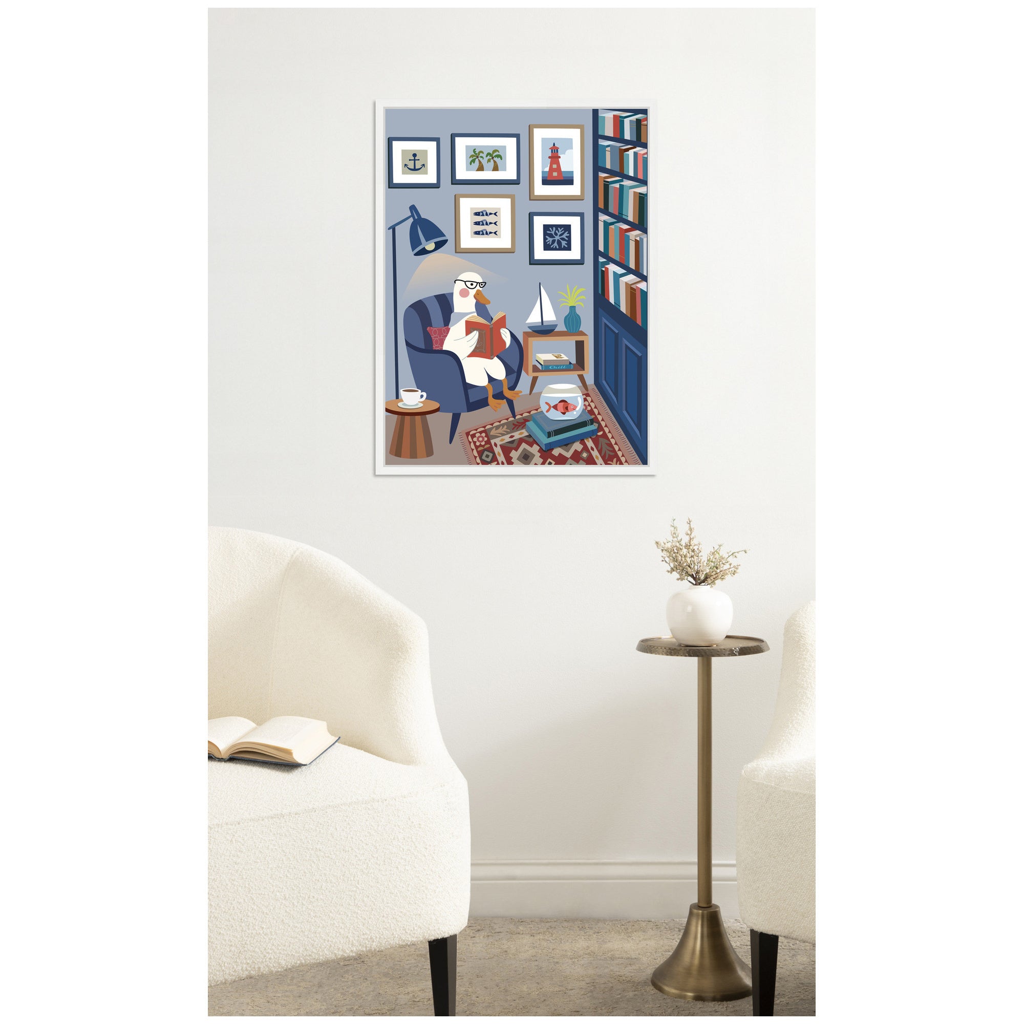 Reading Goose by Rachel Lee 3 Birdies Studio Framed Canvas Wall Art Print