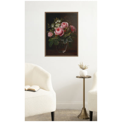 Roses and Tree Anemones in a Glass Vase by Johan Laurentz Jensen by Nostalgia Prints Framed Canvas Wall Art Print