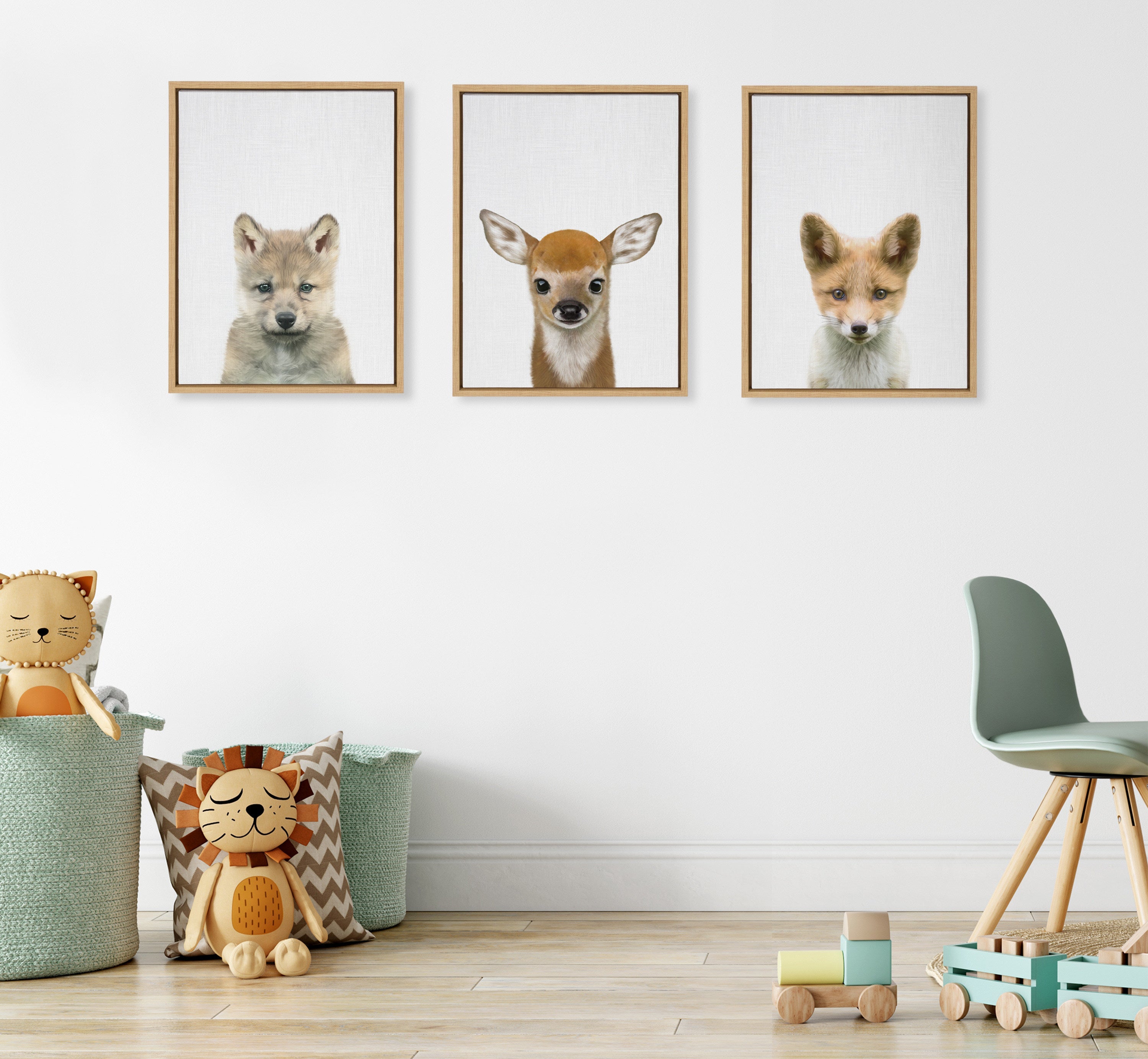 Sylvie Baby Fox Color Illustration Framed Canvas by Simon Te of Tai Prints
