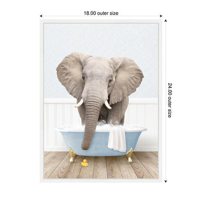 Sylvie Elephant Front in Cottage Blue Bathtub Framed Canvas by Amy Peterson
