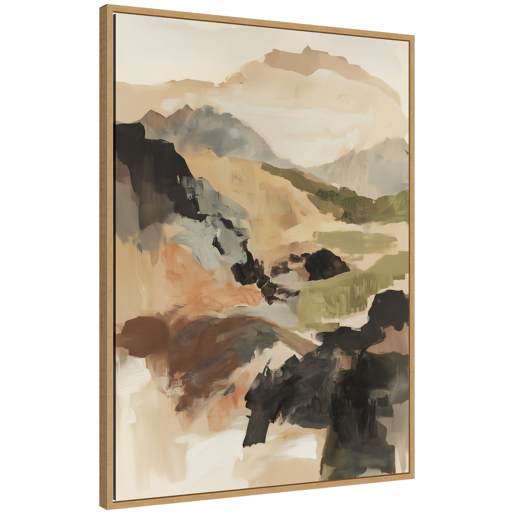 Sylvie Tonal Mountains II framed canvas art showing layered mountain shapes in muted tones with a white floating frame