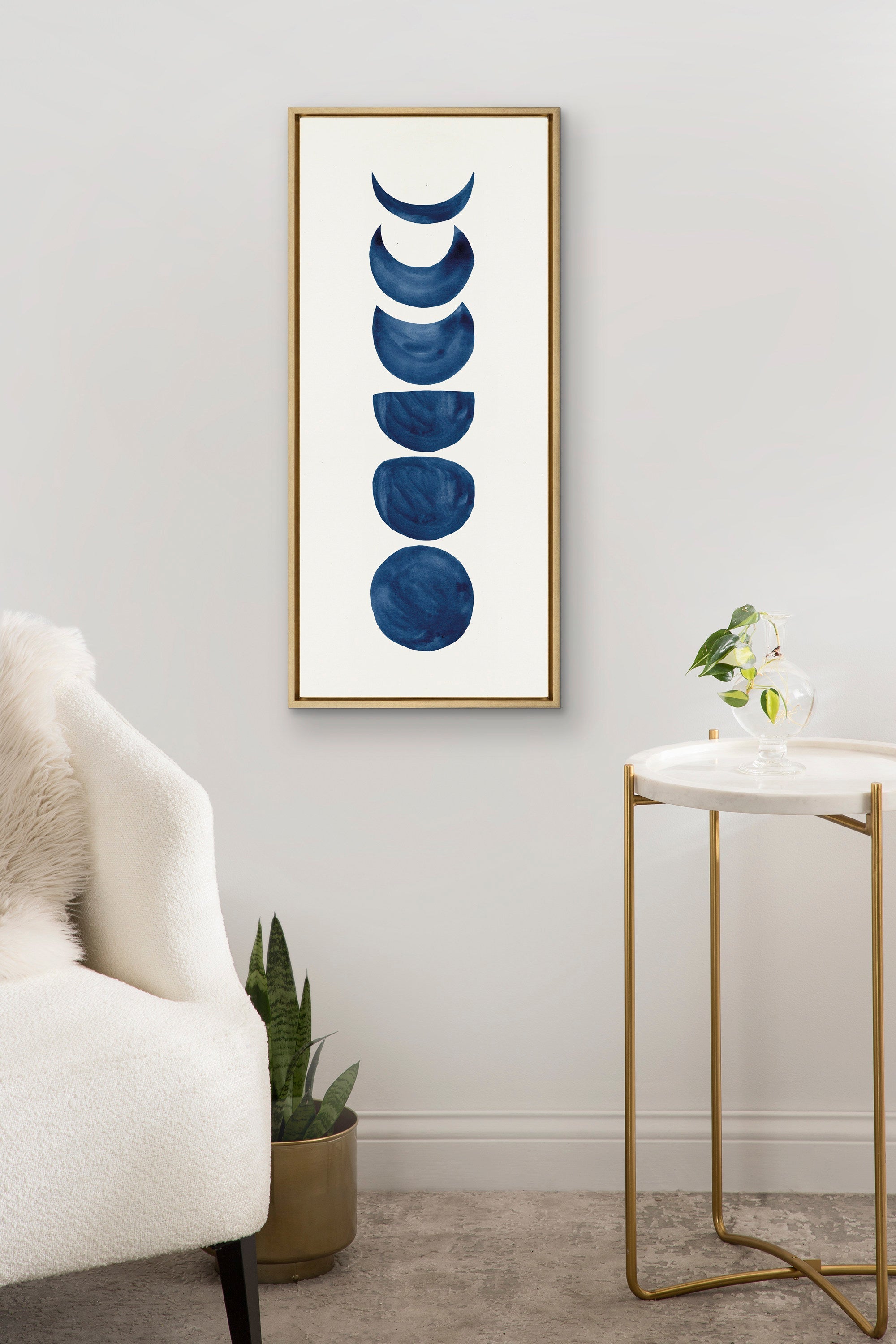 Sylvie Linear Moon Phases Framed Canvas by Teju Reval of SnazzyHues