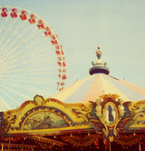 A vintage-style photograph of a carousel shot with a Polaroid SX-70 camera