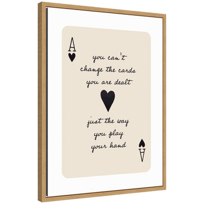 Framed canvas wall art featuring the Ace of Heart card with a positive quote, set in a beaded black Sylvie frame against a minimalist background.