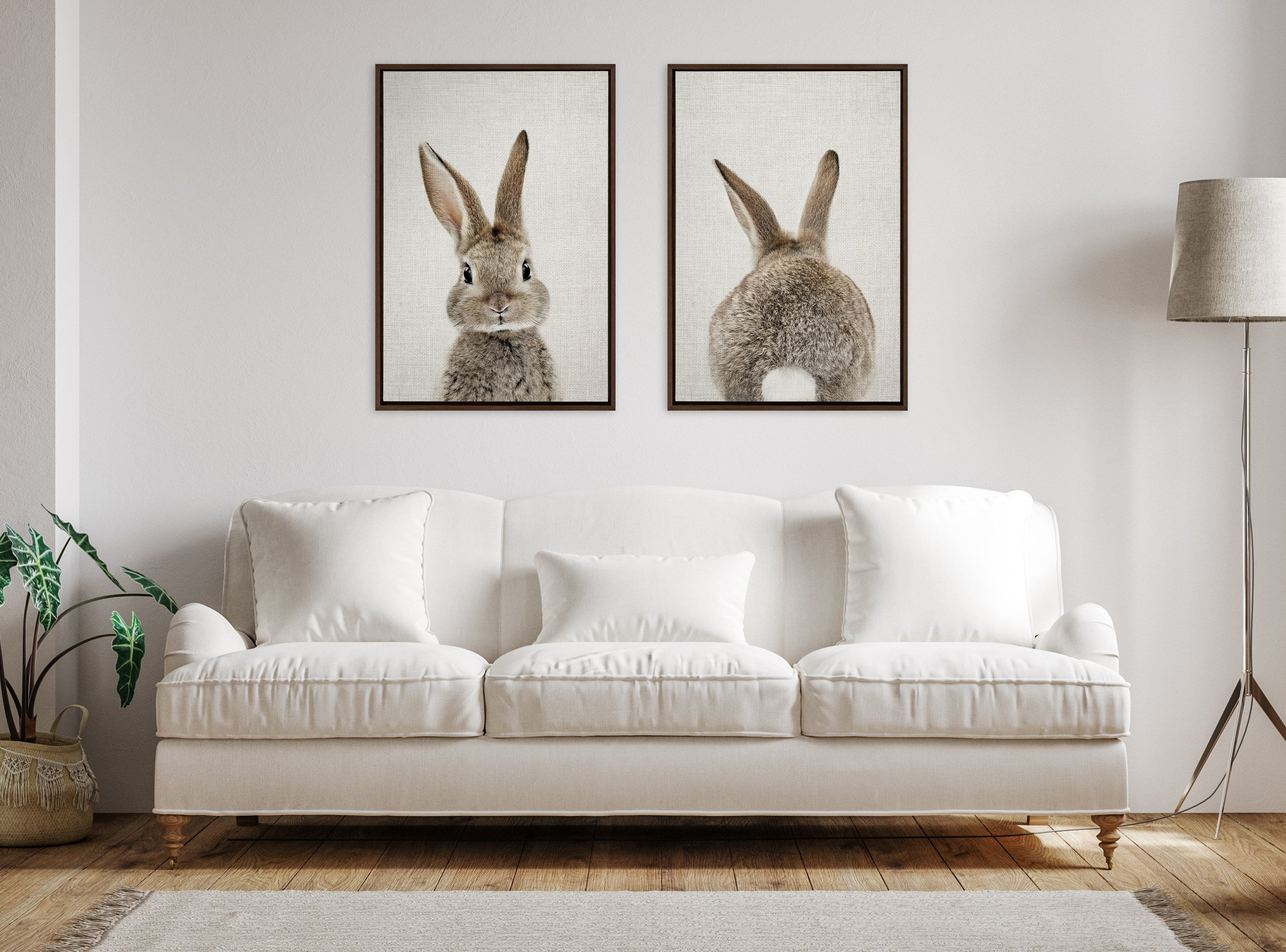 Sylvie Bunny Portrait and Bunny Tail Framed Canvas Art Set by Amy Peterson Art Studio