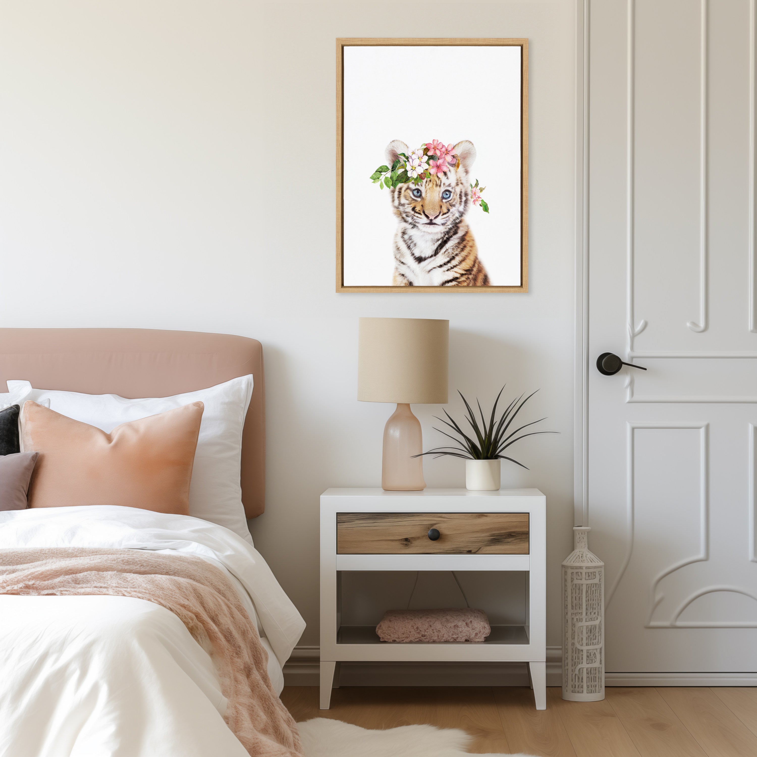 Sylvie Flower Crown Tiger Cub Framed Canvas by Amy Peterson Art Studio
