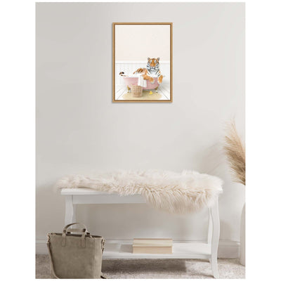 Sylvie Tiger in Cottage Pink Bath Framed Canvas