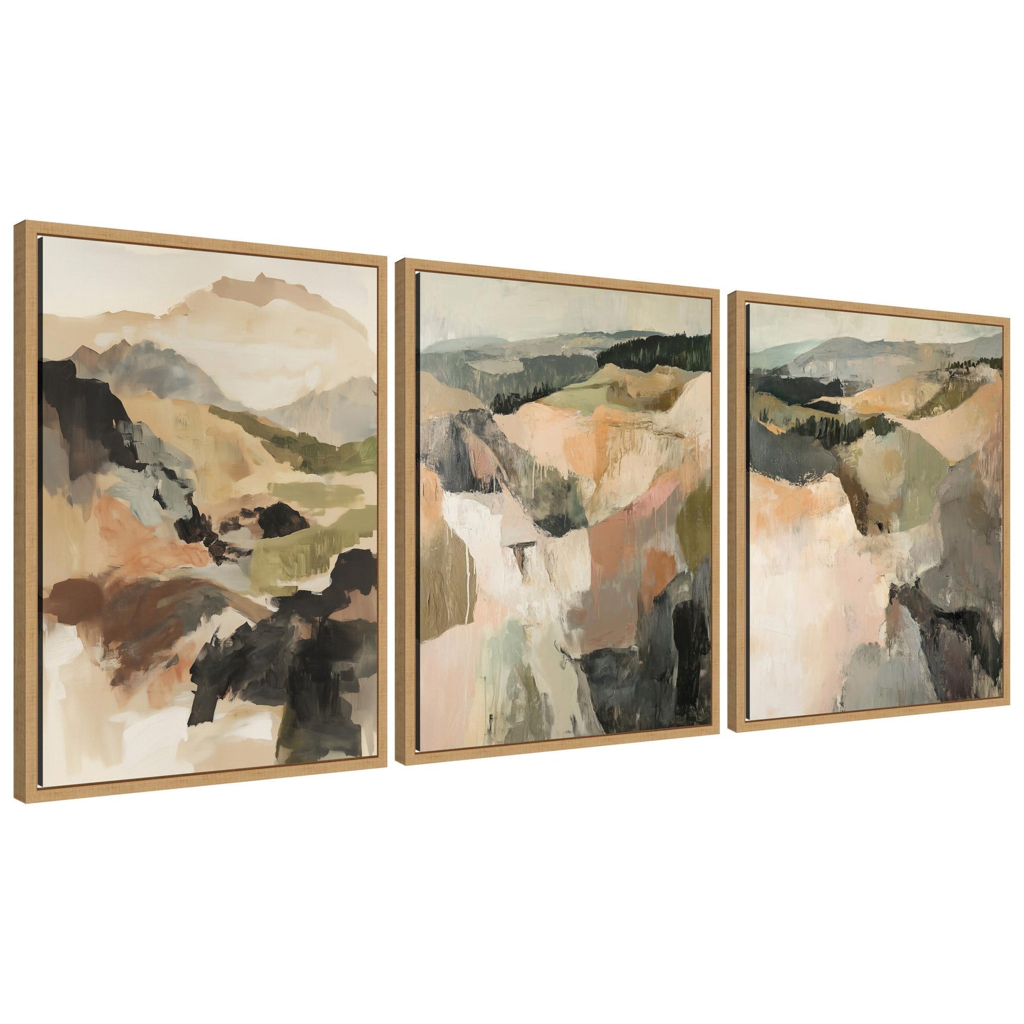 Sylvie Tonal Mountains framed canvas art trio showing tonal mountain landscapes by Amy Lighthall