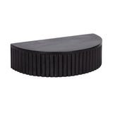Semi-circular black wooden side table with a ribbed vertical detail along the curved edge and a smooth flat top surface.