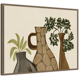 Rustic Stilllife 02 framed canvas art showing a dark gold still life scene with floral and pottery elements