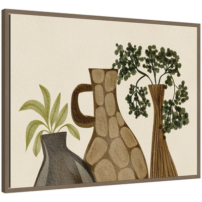 Rustic Stilllife 02 framed canvas art showing a dark gold still life scene with floral and pottery elements