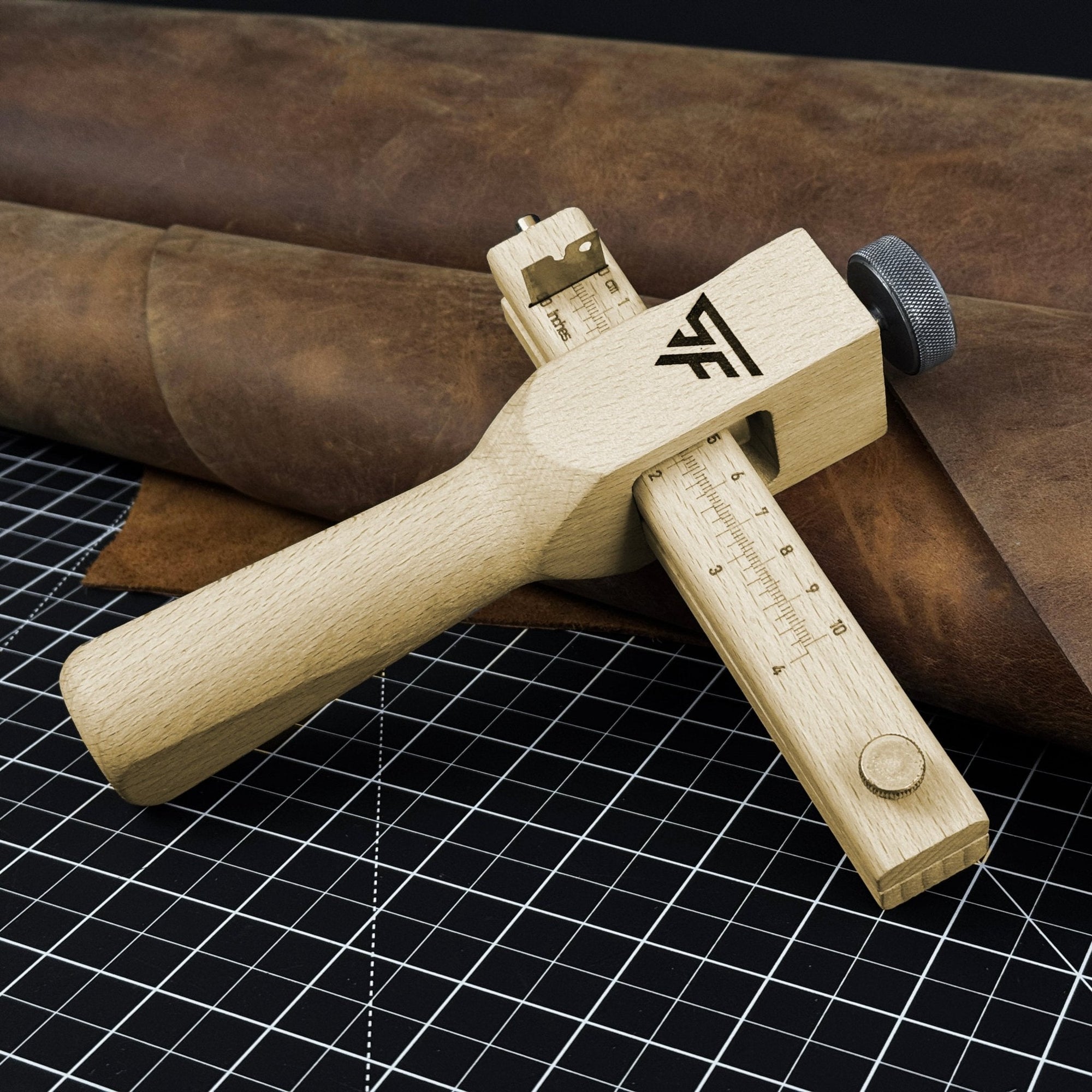 Adjustable Leather Strap and Belt Cutter with wooden handle and measuring ruler