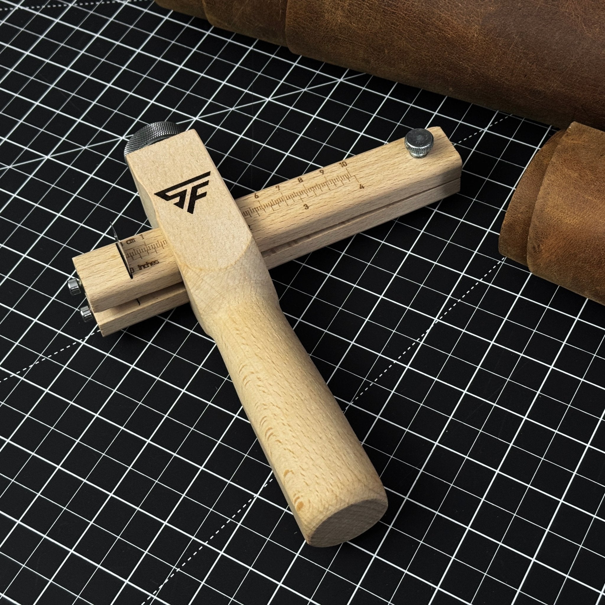 Adjustable Leather Strap and Belt Cutter with wooden handle and measuring ruler