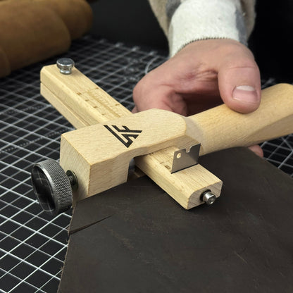 Adjustable Leather Strap and Belt Cutter with wooden handle and measuring ruler