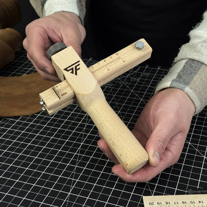 Adjustable Leather Strap and Belt Cutter with wooden handle and measuring ruler