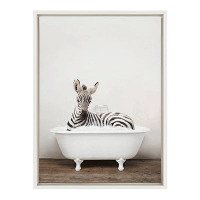 Sylvie Baby Zebra in Rustic Bath Framed Canvas by kateandlaurel - product image 2 for Resin Society