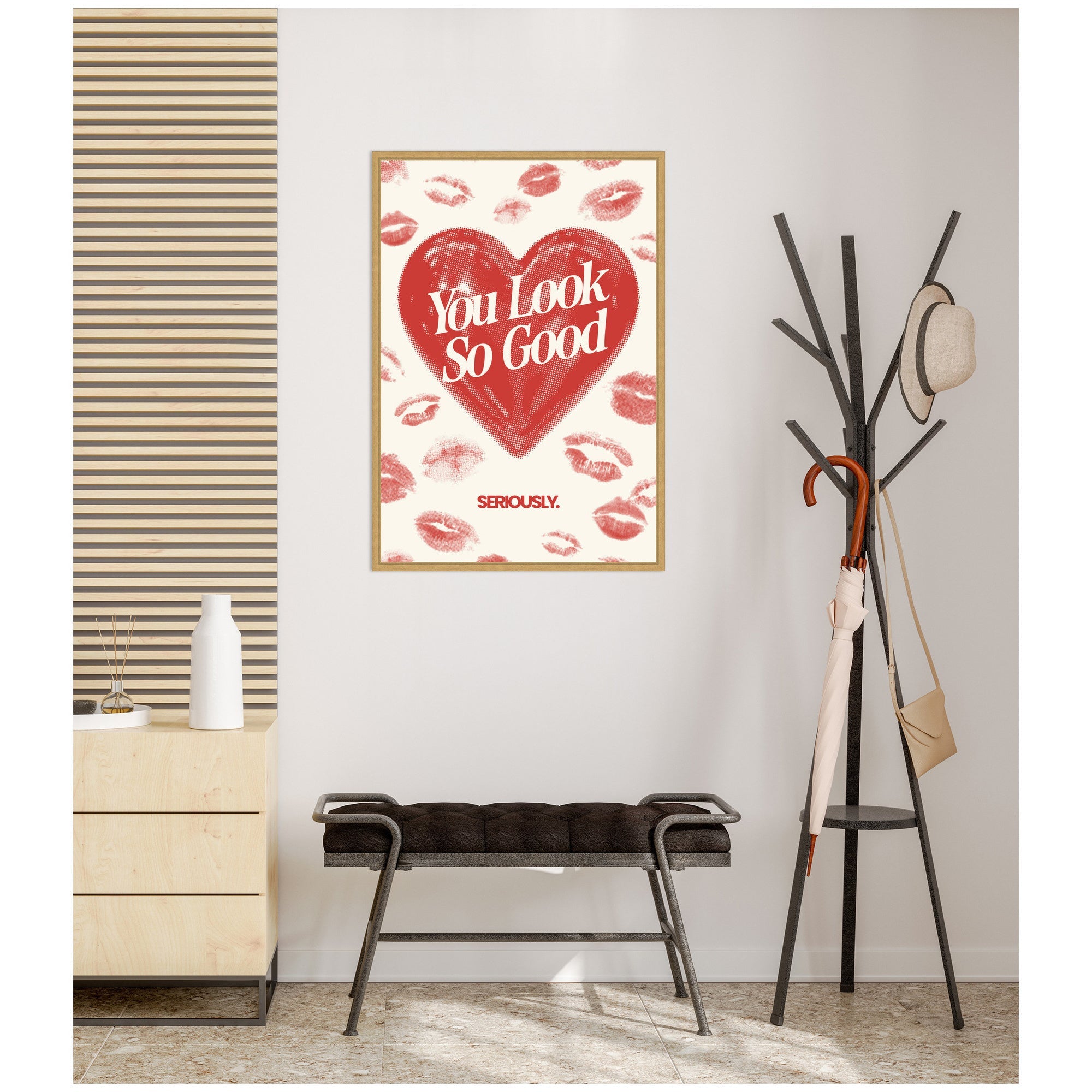 You Look So Good Red Lipstick Inspirational Quote by Lucky Guava Framed Canvas Wall Art Print