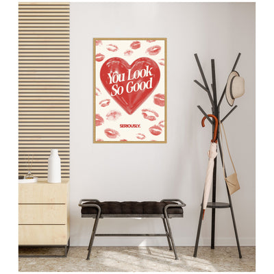 You Look So Good Red Lipstick Inspirational Quote by Lucky Guava Framed Canvas Wall Art Print