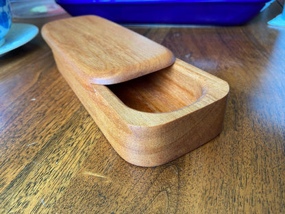 Handcrafted hardwood keepsake box with wood inlay, 8.25 by 3.25 inches