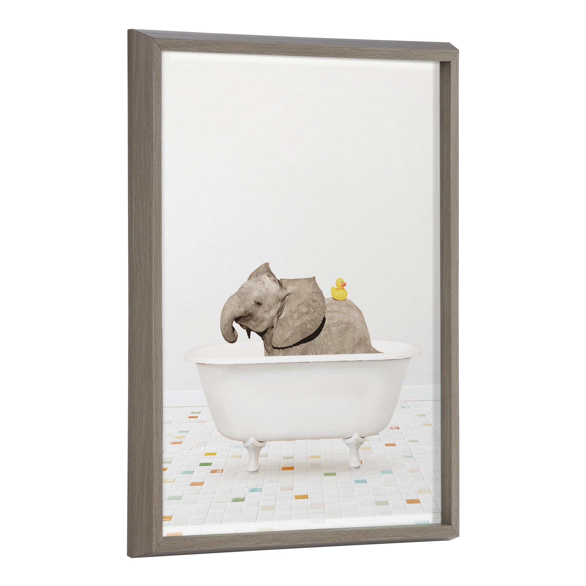Blake Baby Elephant Bath Time with Rubber Ducky Framed Printed Glass by kateandlaurel - main product image for Resin Society