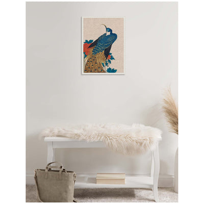 Sylvie Peacock and Peonies 1840 Utagawa Hiroshige Neutral Linen Framed Canvas by The Art Institute of Chicago