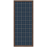 Rectangular pinboard with navy blue plaid fabric featuring a grid of thin white lines, framed in dark wood with simple, clean edges