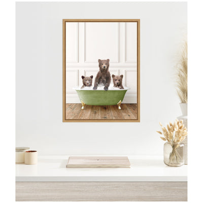 Sylvie Three Bear Cubs in Transitional Bathtub Framed Canvas by Amy Peterson