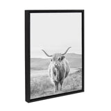 Sylvie Highland Cow Mountain Landscape Black and White Framed Canvas by kateandlaurel