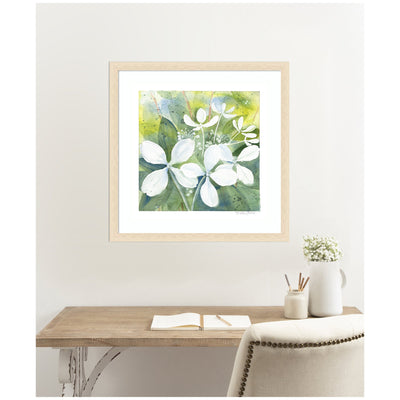 Framed Art White Phantom Hydrangea in Greens by Patricia Shaw