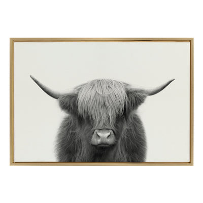 Sylvie Hey Dude Highland Cow Framed Linen Canvas