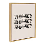 Framed canvas with the word 'HOWDY' repeated three times in stylized black Western-style lettering on a light background.